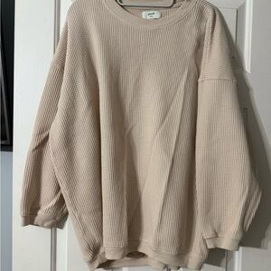 Aerie Women's Cream Waffle Knit Crewneck Sweater